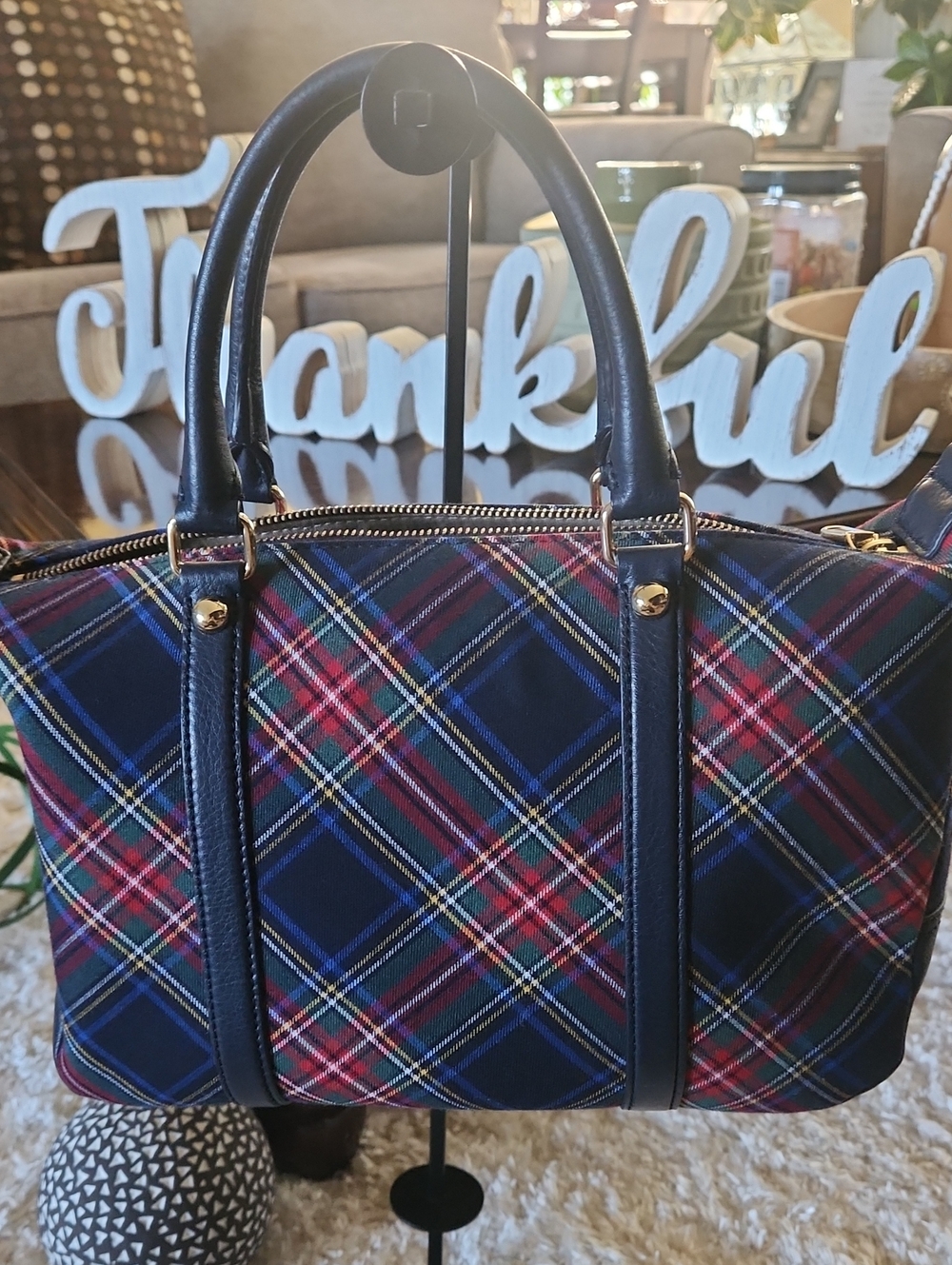 Talbots Navy and Beige Interior Zip-Top Handbag